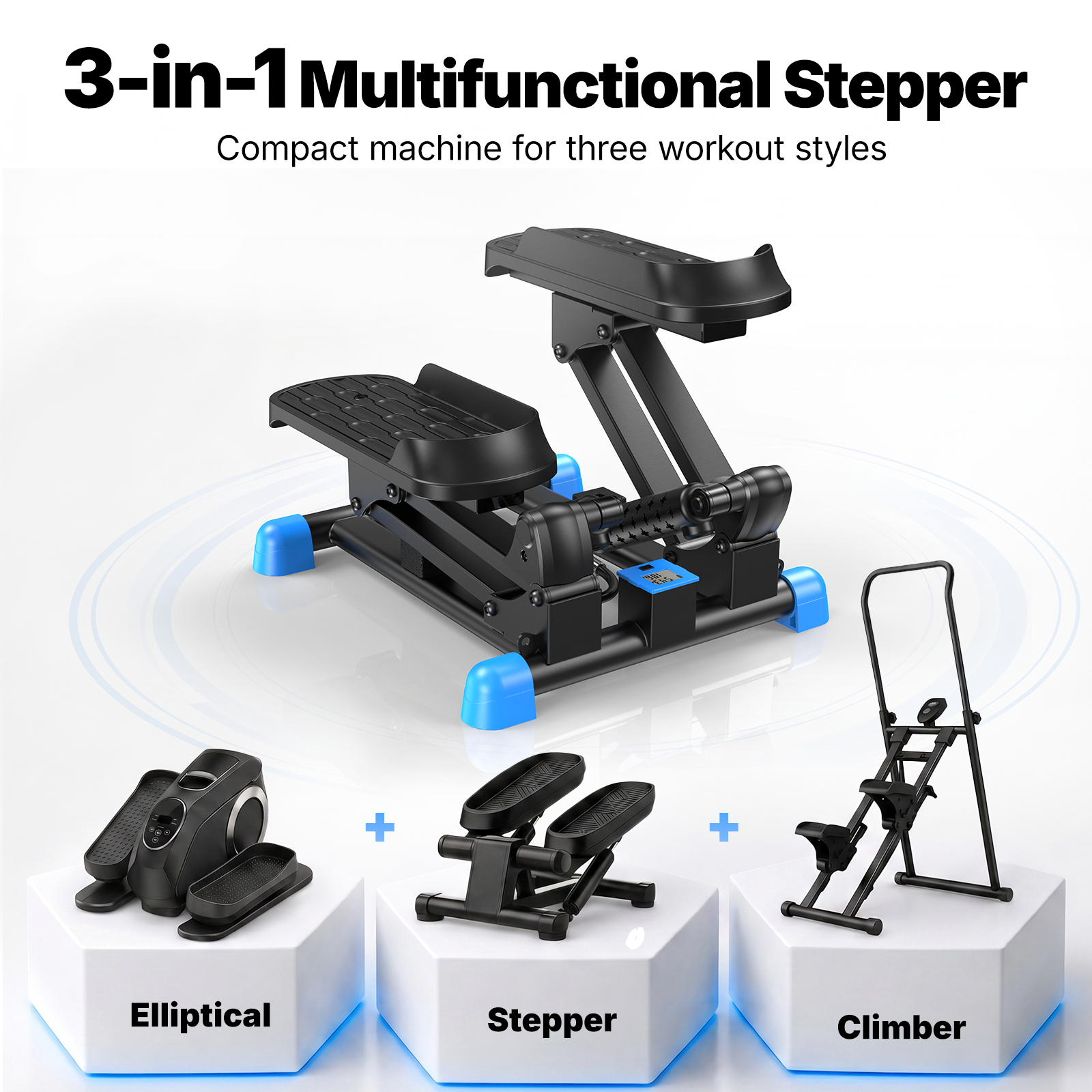 MERACH 3-in-1 Mini Stepper, 330 lb Weight Capacity, Stair Step Workout Machine with Resistance Bands, Health & Fitness Power Stepper for Home Workouts
