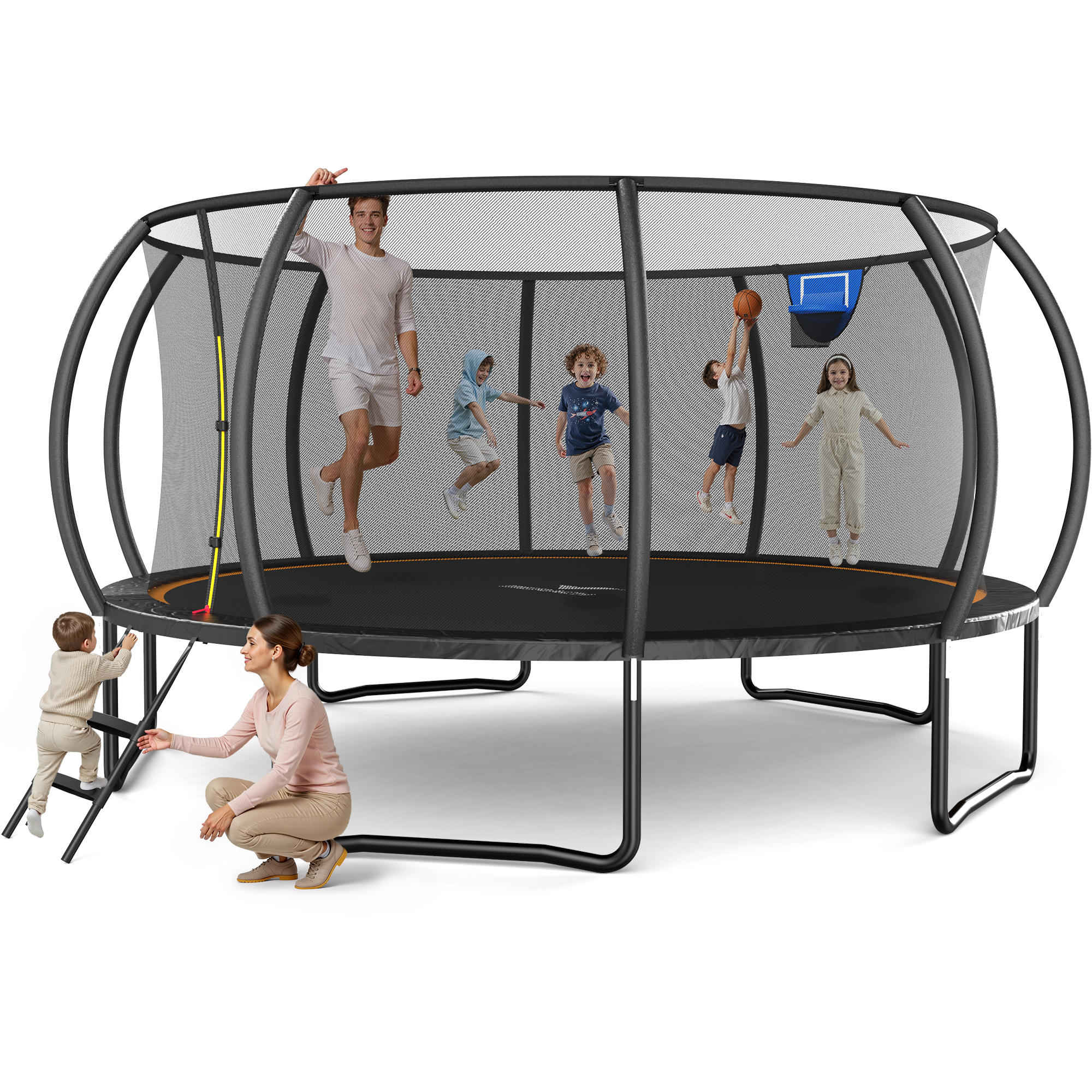 MERACH 16FT Large Outdoor Trampoline with Enclosure Net and Ladder, Heavy Duty Backyard Pumpkin Trampoline for Kids and Adults, Great for Fitness & Fun