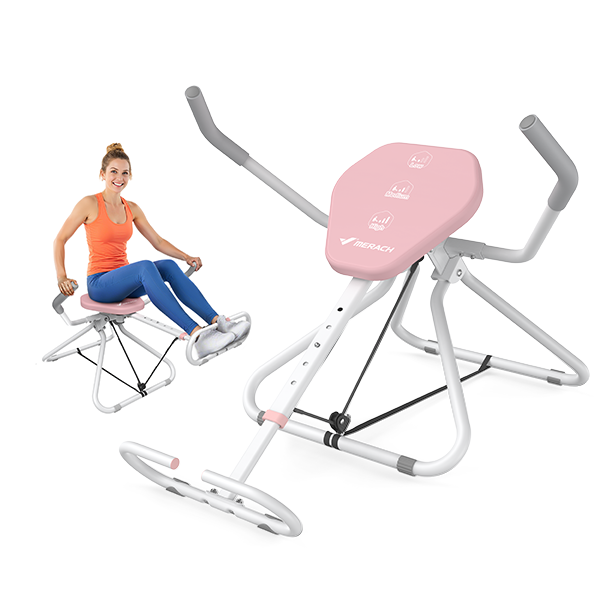 MERACH Ab Machine Foldable Core Trainer with Adjustable Resistance, Sit-Up Equipment for Home Gym, White and Pink