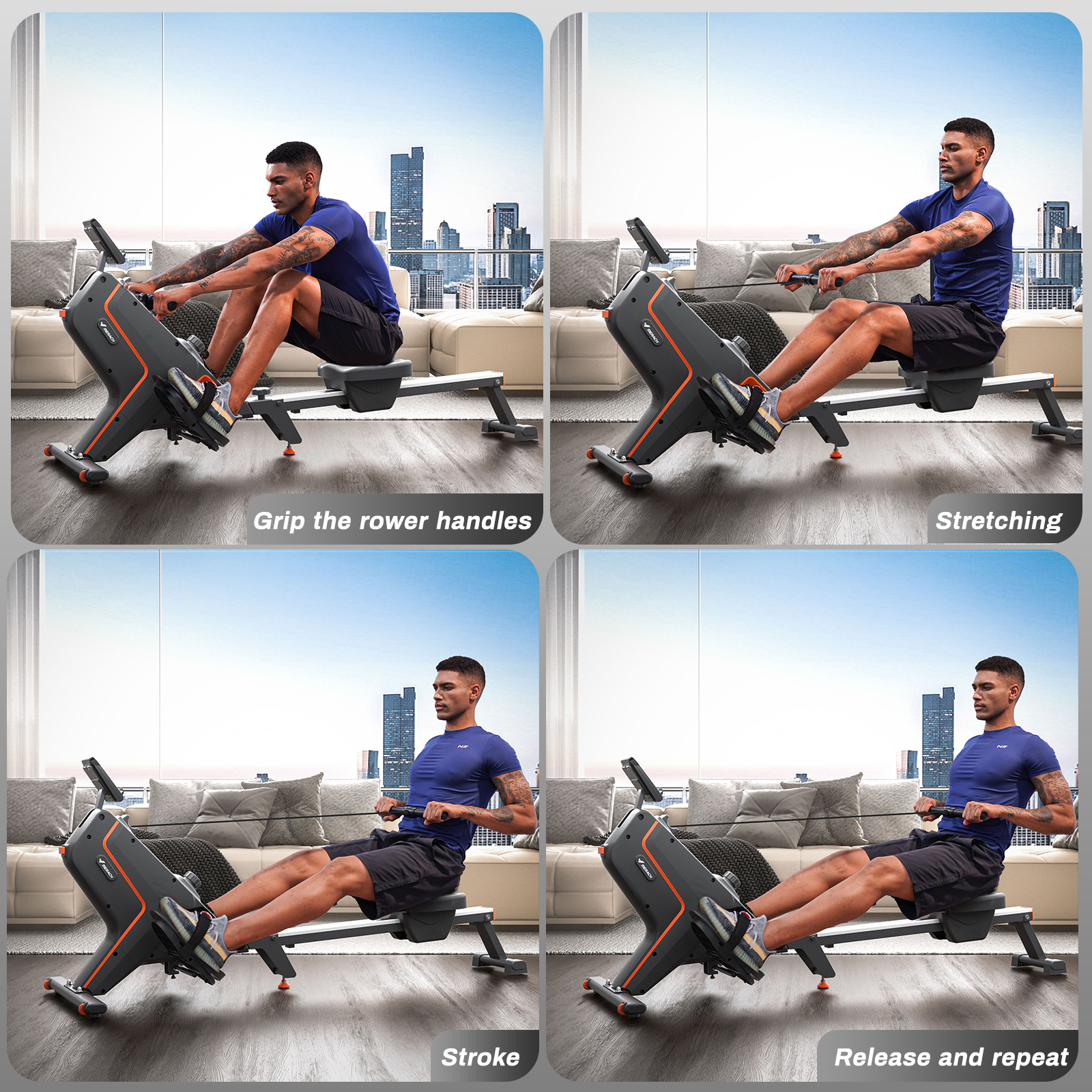 MERACH Foldable Magnetic Rowing Machine 16 Levels Resistance Quiet Rower with Bluetooth for Home Use