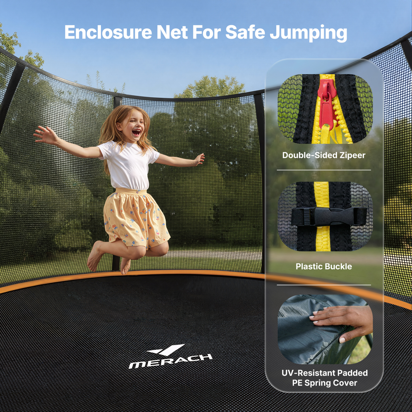 MERACH 10FT, 12FT, 14FT, 16FT Pumpkin Outdoor Trampoline with Safety Enclosure Net, Basketball Hoop & Ladder, Heavy Duty Backyard Trampoline for Kids & Adults