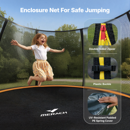 MERACH 10FT, 12FT, 14FT, 16FT Pumpkin Outdoor Trampoline with Safety Enclosure Net, Basketball Hoop & Ladder, Heavy Duty Backyard Trampoline for Kids & Adults
