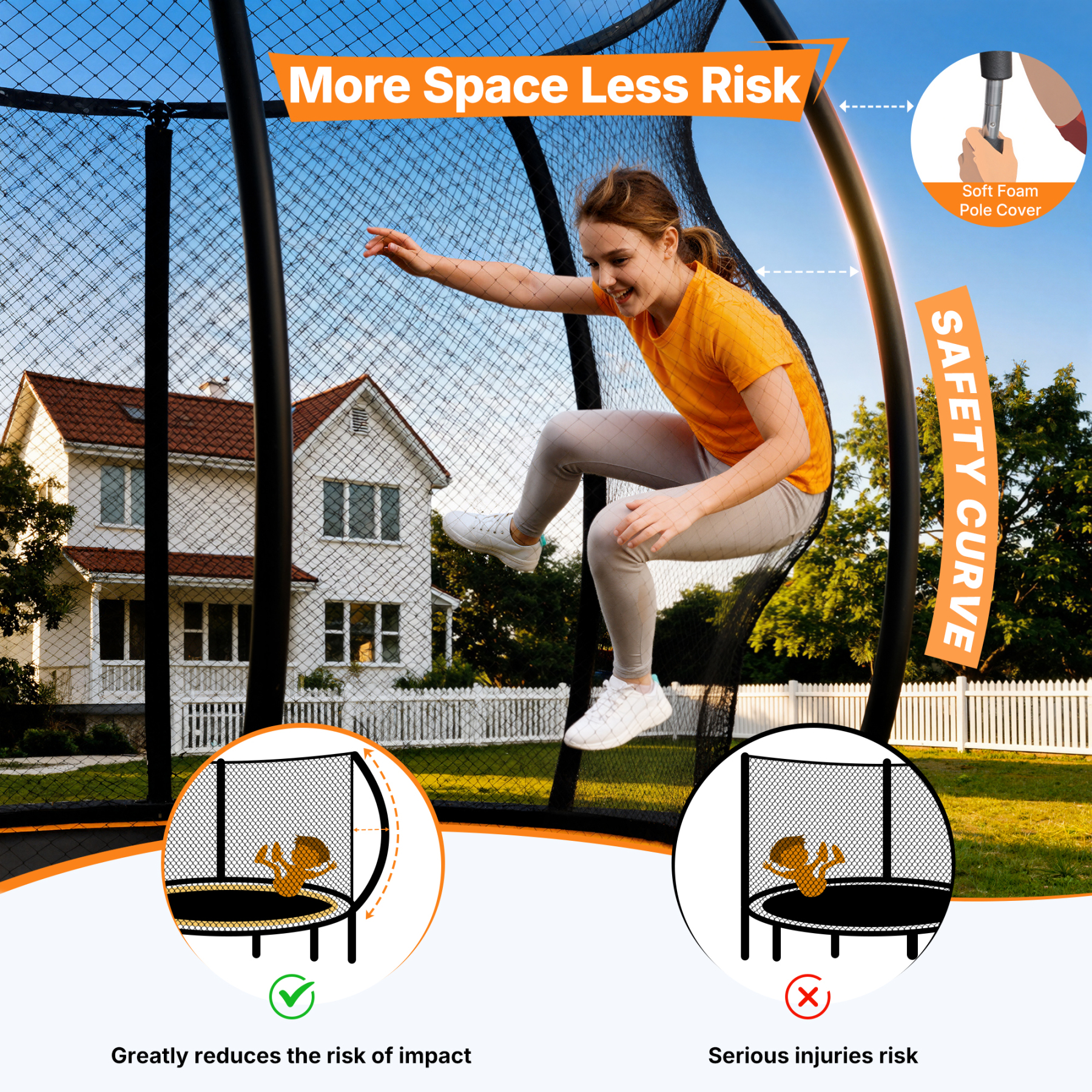 MERACH 10FT, 12FT, 14FT, 16FT Pumpkin Outdoor Trampoline with Safety Enclosure Net, Basketball Hoop & Ladder, Heavy Duty Backyard Trampoline for Kids & Adults
