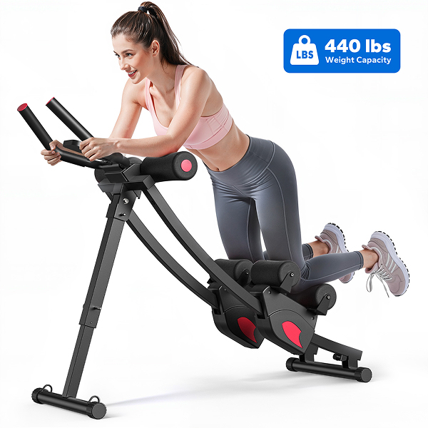 MERACH Ab Machine Dual-Track Core Trainer with 4-Level Adjustable Resistance, LCD Display Abs Workout Equipment for Home Gym, 440lbs Capacity, Black and Red