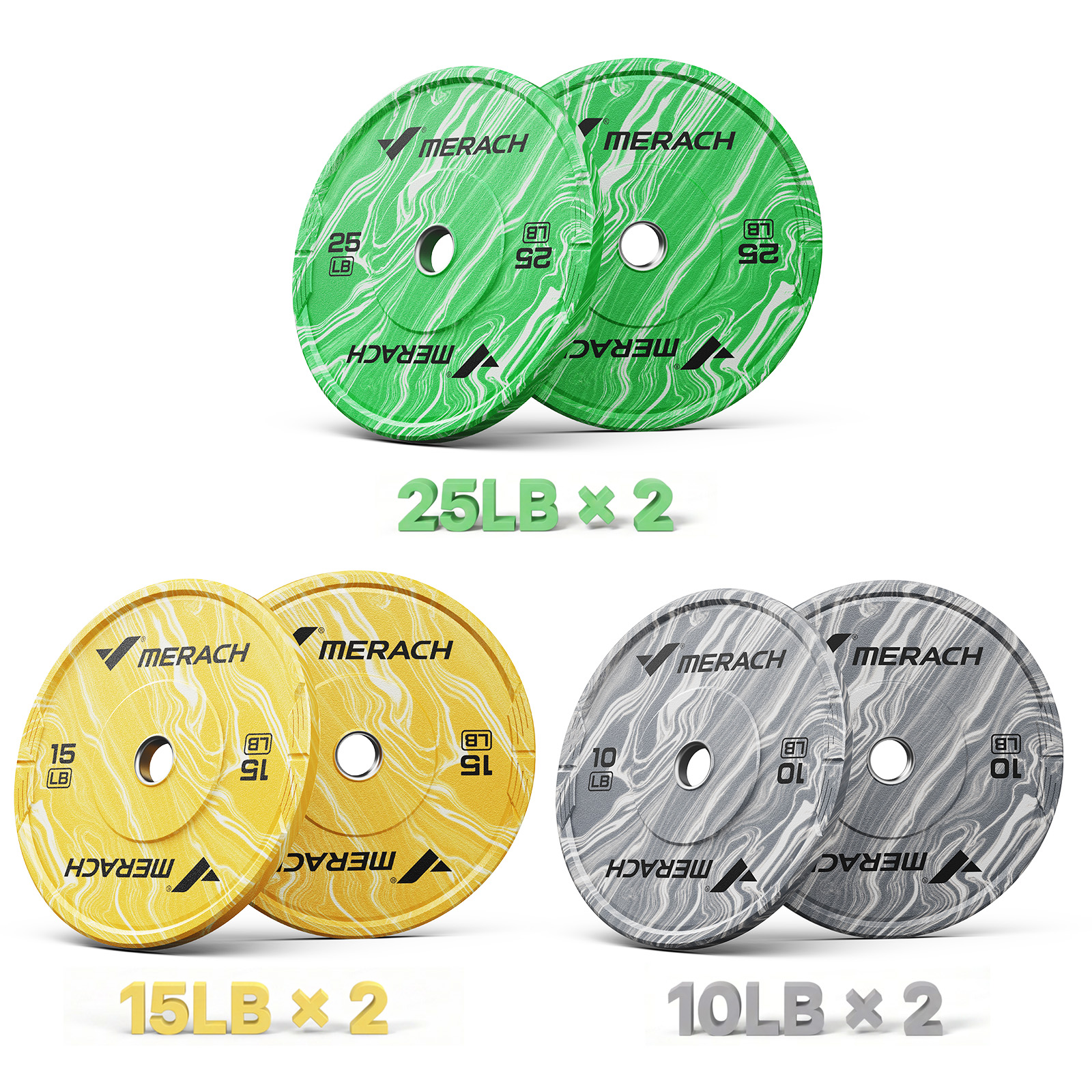 MERACH 100lbs Olympic Weight Plates, 2-Inch Rubber Barbell Plates for Home Gym, Set, Gray&Yellow&Green