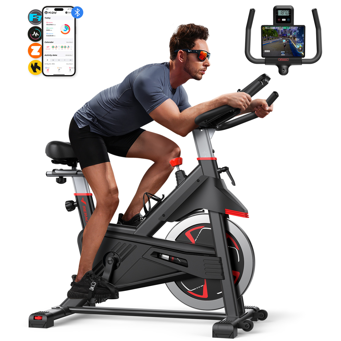 MERACH Indoor Cycling Bike Stationary Exercise Bike 100 Resistance with LED Monitor Free APP Silent Belt Drive and Comfortable Seat Cushion for Cardio Workout