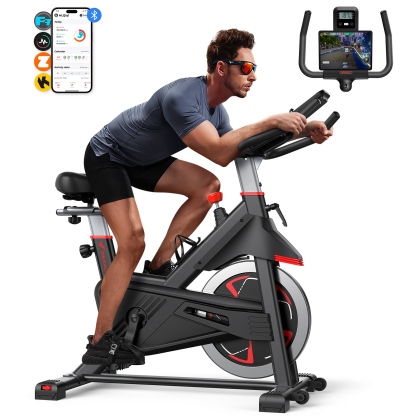 MERACH Indoor Cycling Bike Stationary Exercise Bike 100 Resistance with LED Monitor Free APP Silent Belt Drive and Comfortable Seat Cushion for Cardio Workout