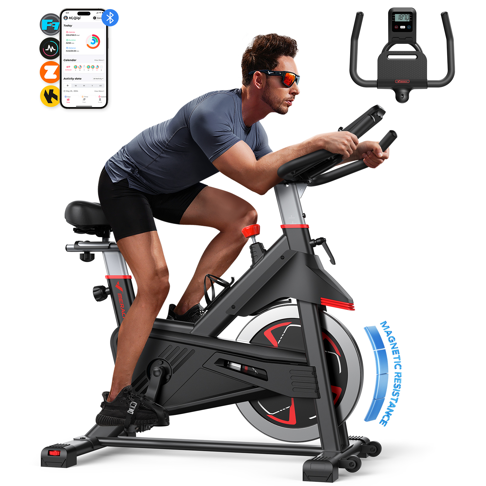 MERACH Exercise Bike Magnetic Home Stationary Bike with Free App Quiet Indoor Cycling Bike with Comfortable Seat Cushion