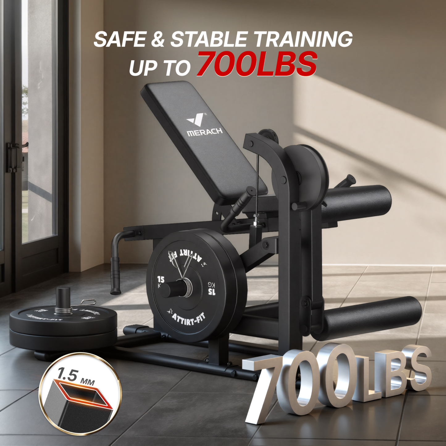 MERACH Leg Extension Machine, Adjustable Leg Curl Machine for Home Gym, 7 adjustable backrest angles, Hold up to 700lbs