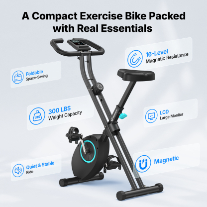 MERACH Folding Exercise Bike, Exercise Bike with LCD Display, Magnetic Fitness Bike for Home with Comfortable Seat, Space Saving, Cardio Training, Maximum Capacity 300 lbs