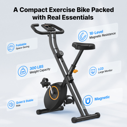 MERACH Folding Exercise Bike, Exercise Bike with LCD Display, Magnetic Fitness Bike for Home with Comfortable Seat, Space Saving, Cardio Training, Maximum Capacity 300 lbs