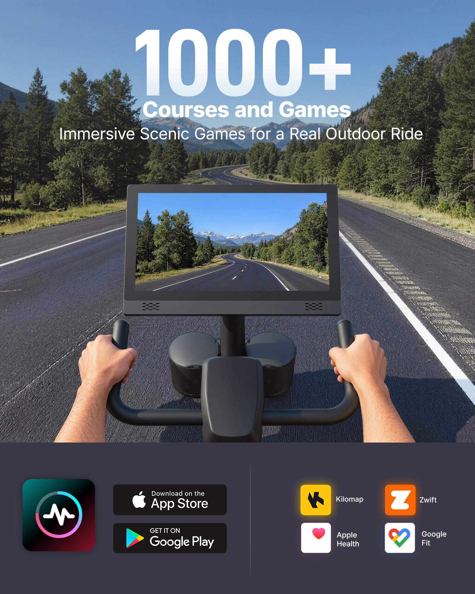 MERACH Exercise Bike, Brake Pad Stationary Bike with Exclusive App, Low Noise Indoor Cycling Bike with 300lbs Weight Capacity, Tablet Mount and Fitness Courses for Weight Loss