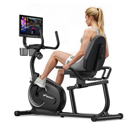 MERACH Recumbent Exercise Bike with Screen, Magnetic Resistance, Bluetooth APP, Adjustable Seat & Backrest, 350 LBS Capacity, Indoor Stationary Bike for Seniors & Home Cardio