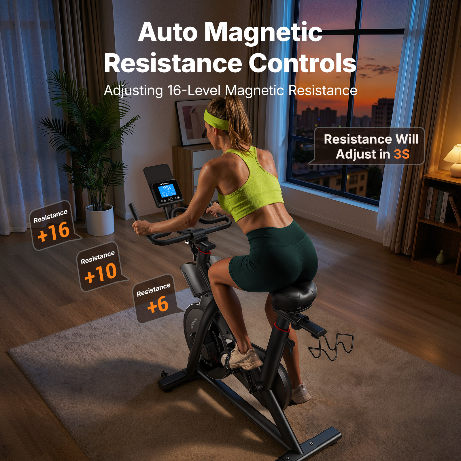 MERACH Exercise Bike with Self-Generating Power, 16-Level Electric Magnetic Resistance, 40LBS Flywheel, Bluetooth App Control, 350LBS Capacity Indoor Cycling Bike with Adjustable Seat & Handlebars