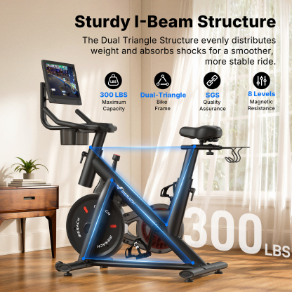 MERACH Stationary Exercise Bike with 1080P HD screen Low Noise for Indoor Workout Cycling Bike with 330lbs Weight Capacity Flywheel Weight 40lbs