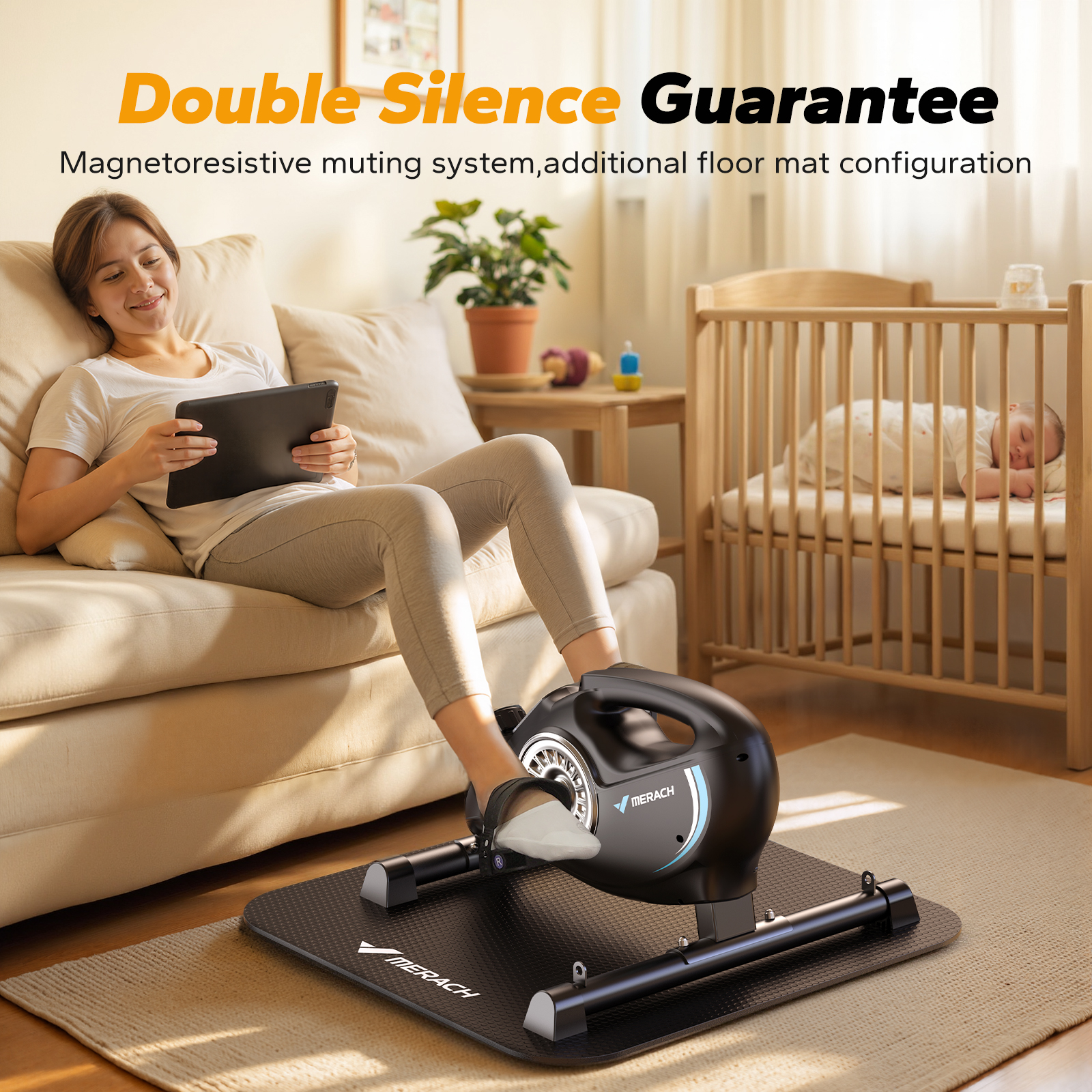 MERACH Under Desk Bike Pedal Exerciser Indoor Silent Elliptical Machine for Legs and Arms Mini Foot Pedal Exercise Bike with Free App,Non-Slip Mat,2 Resistance Bands