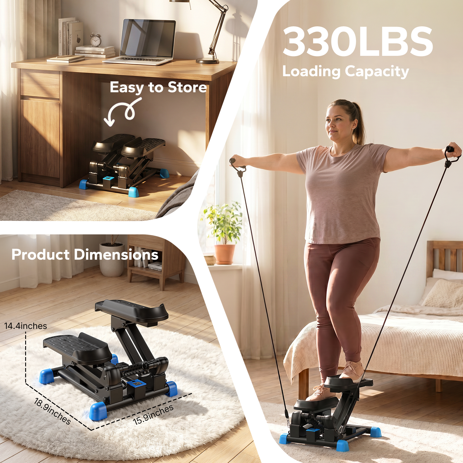 MERACH 3-in-1 Mini Stepper, 330 lb Weight Capacity, Stair Step Workout Machine with Resistance Bands, Health & Fitness Power Stepper for Home Workouts