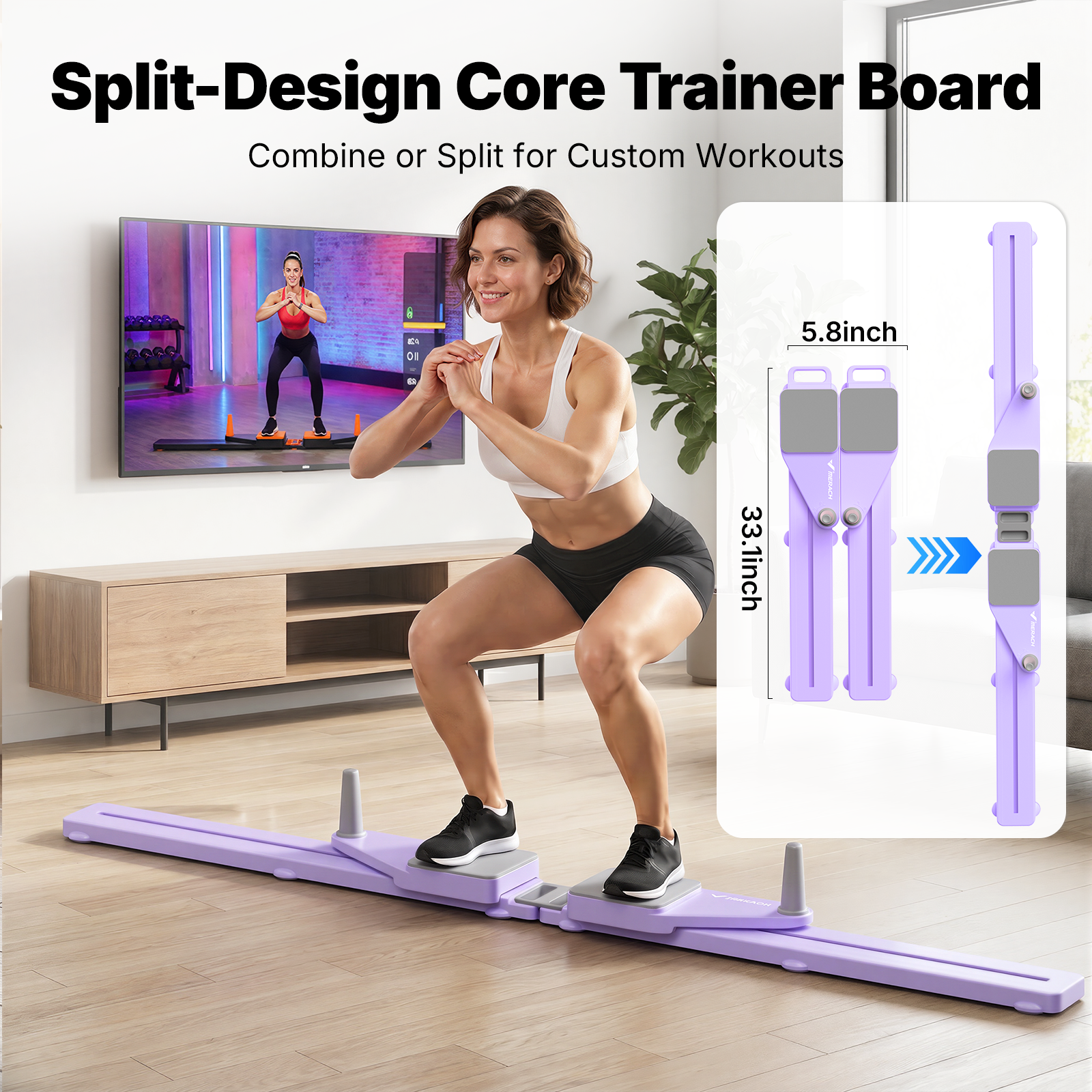 MERACH Pilates Board with Timer, Multi-Purpose Foldable Pilates Reformer Board for Home Workout, Pilates Reformer Set with Resistance Bands for Fitness(Purple)