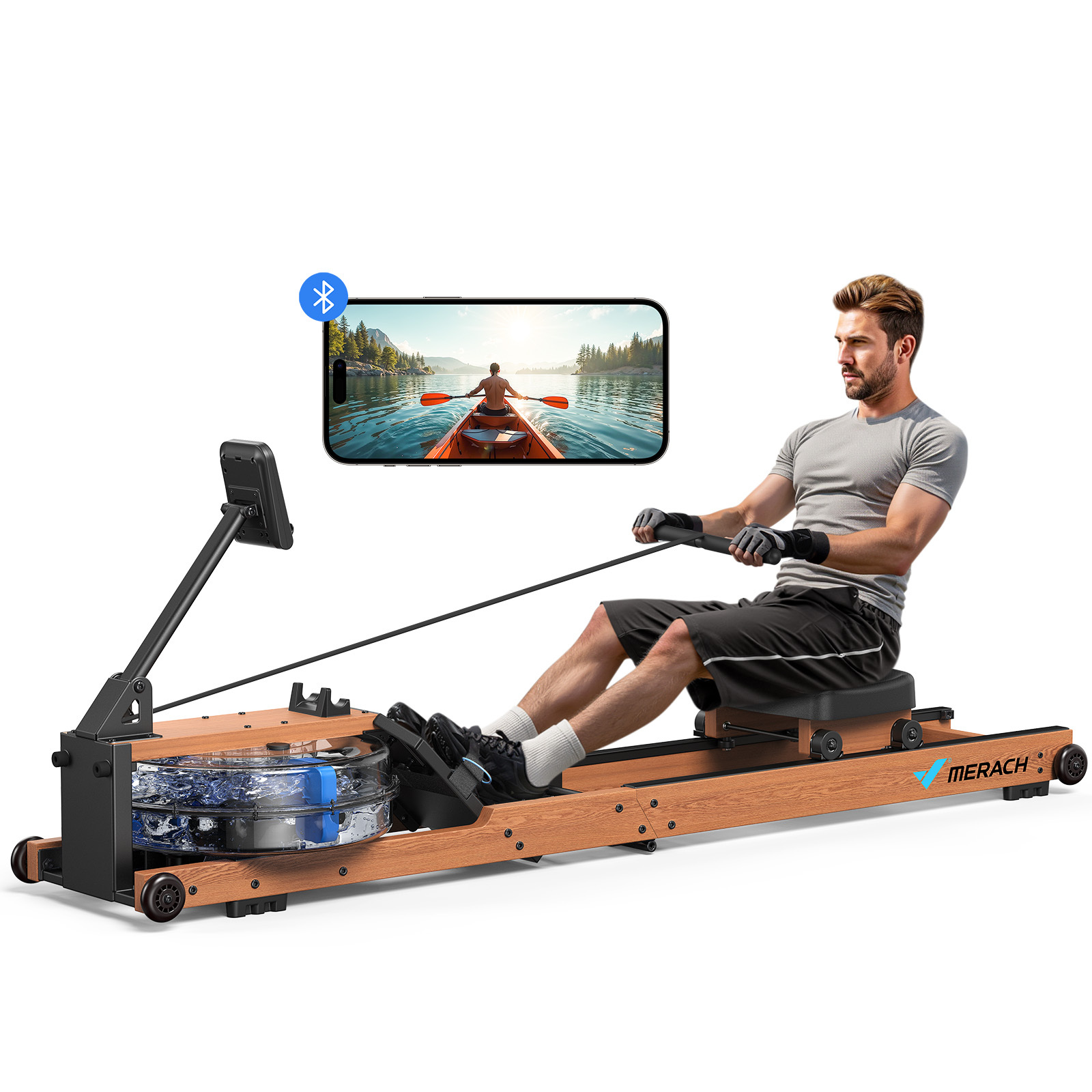 MERACH Water Rowing Machines for Home, Foldable Row Machine with 400LBS Weight Capacity, Dedicated Monitor and Comfortable Seat, Free MERACH App for Immersive Water Rower