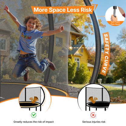 MERACH 14FT Trampoline for Kids with Enclosure Net, Outdoor Pumpkin Trampoline with Basketball Hoop & Ladder