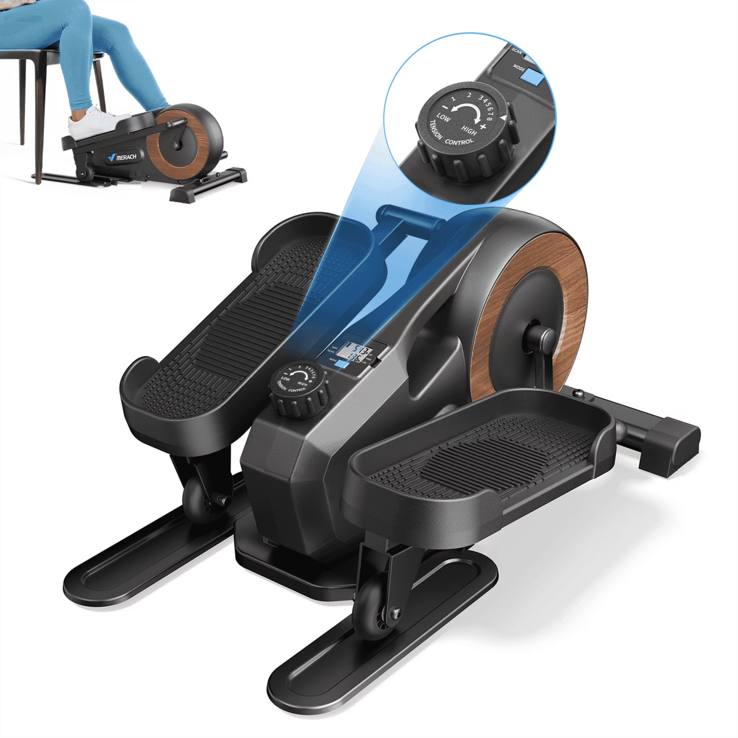 MERACH Under Desk Elliptical, Leg Exerciser While Sitting for Seniors with 8-Level Resistance, Quiet Portable 2-in-1 Seated & Standing Pedal Exerciser Equipment for Home Office