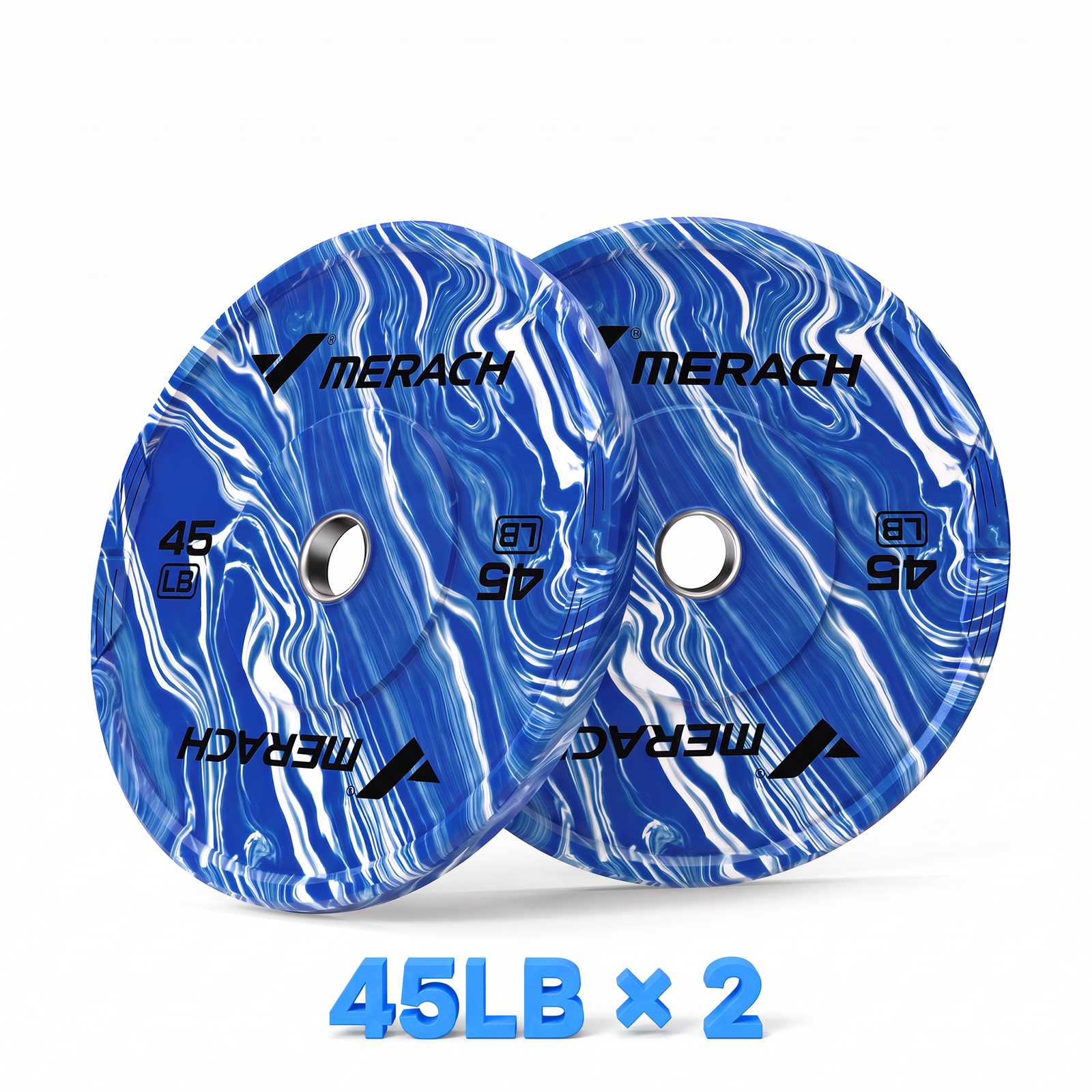 MERACH 90lbs Rubber Coated Olympic Weight Plates, 2-Inch Barbell Plates for Home Gym, Pair, Blue