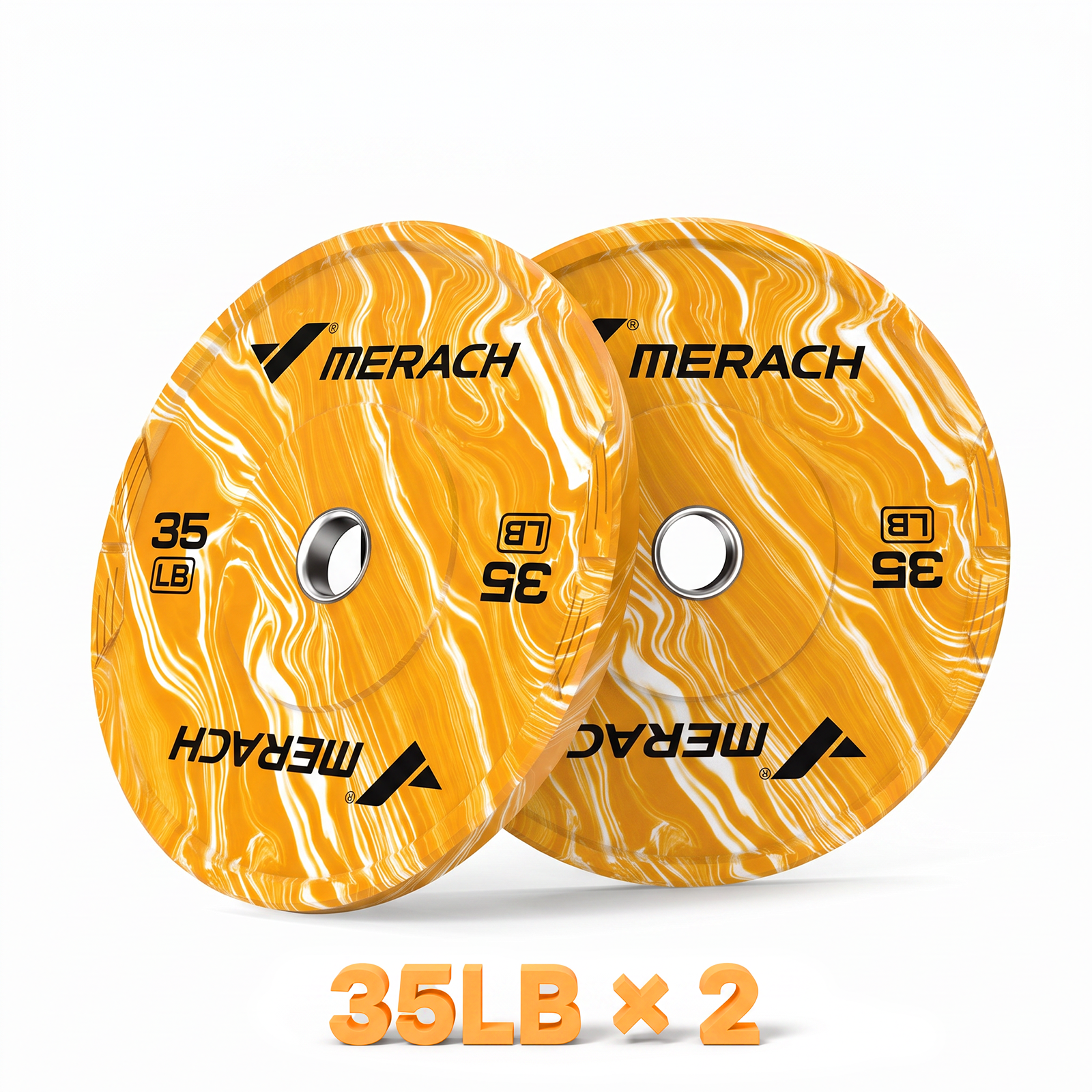 MERACH 70lbs Rubber Coated Olympic Weight Plates, 2-Inch Barbell Plates for Home Gym, Pair, Gold