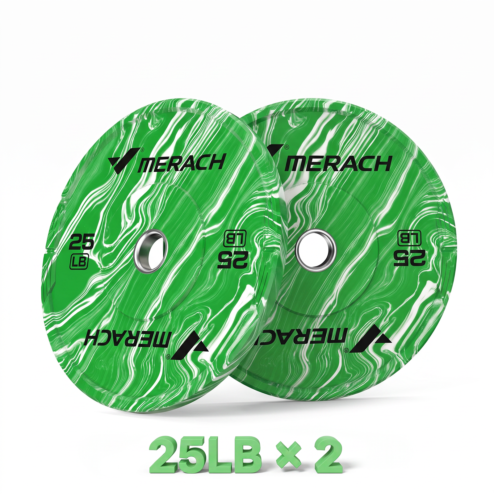 MERACH 50lbs Rubber Coated Olympic Weight Plates, 2-Inch Barbell Plates for Home Gym, Pair, Green