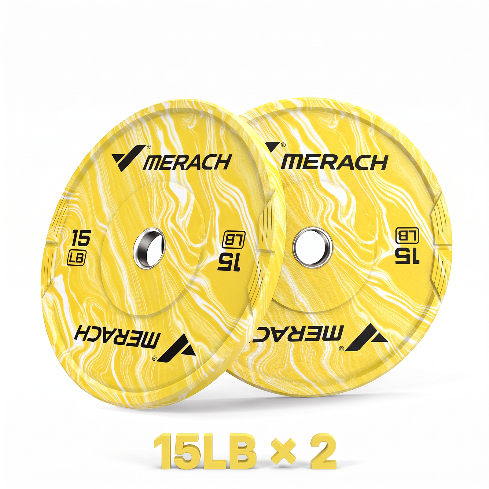 MERACH 30lbs Rubber Coated Olympic Weight Plates, 2-Inch Barbell Plates for Home Gym, Pair, Yellow