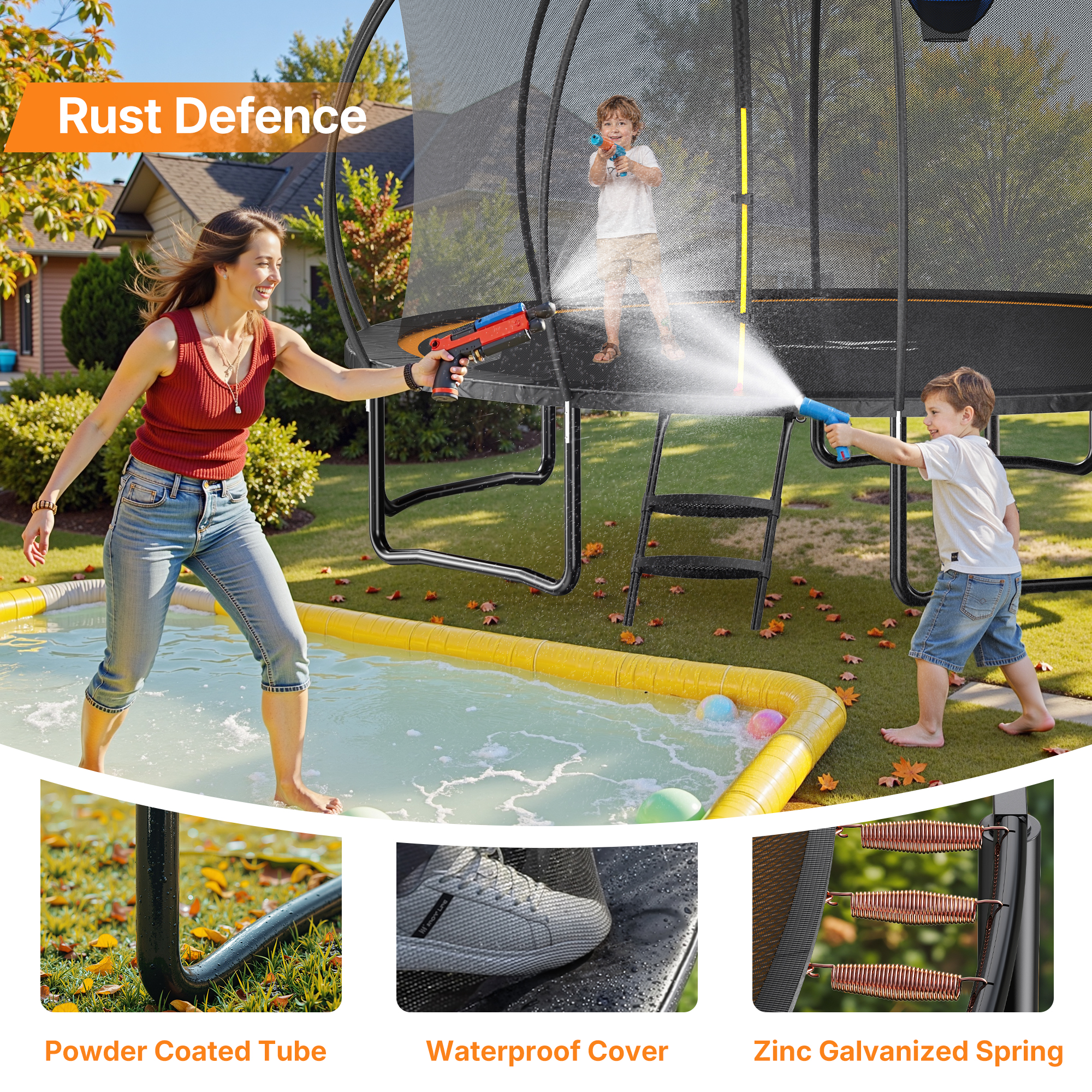 MERACH 16FT Large Outdoor Trampoline with Enclosure Net and Ladder, Heavy Duty Backyard Pumpkin Trampoline for Kids and Adults, Great for Fitness & Fun
