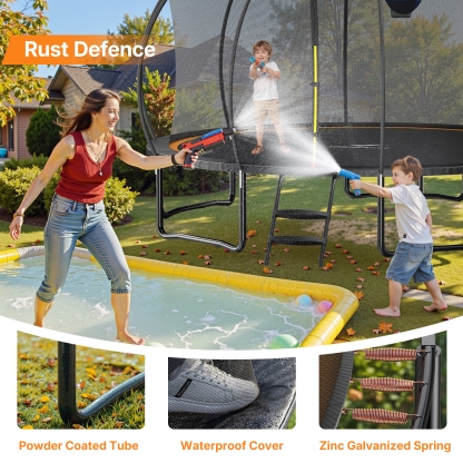 MERACH 16FT Large Outdoor Trampoline with Enclosure Net and Ladder, Heavy Duty Backyard Pumpkin Trampoline for Kids and Adults, Great for Fitness & Fun