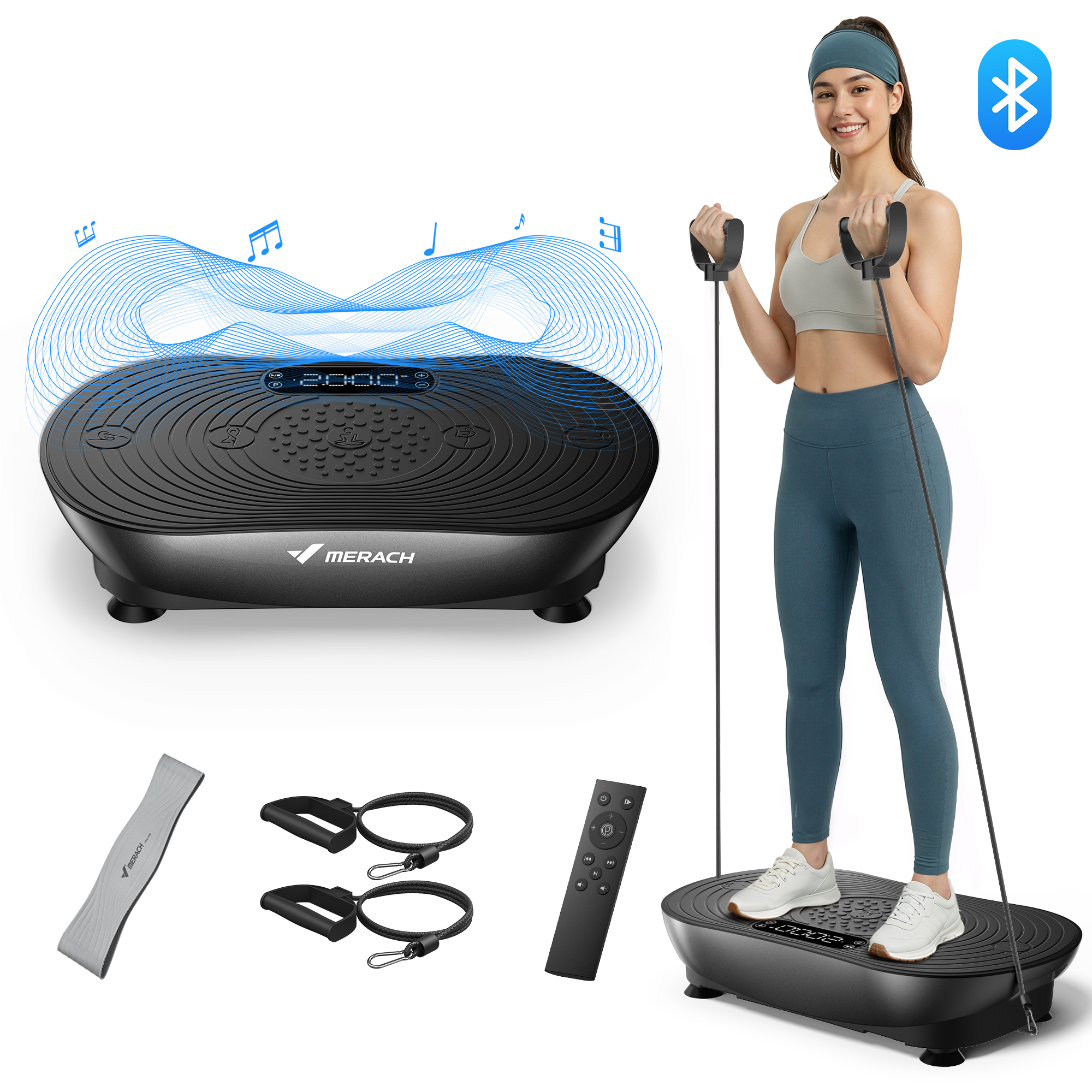 MERACH Vibration Plate Exercise Machine with LED Touch Screen, 99 Speed Levels, Bluetooth & Resistance Bands, Full Body Workout Platform for Home Fitness Training