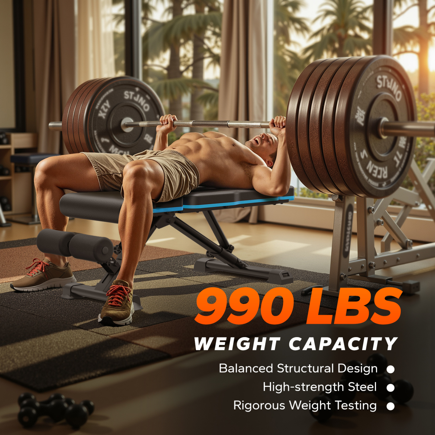 MERACH Adjustable Weight Bench with Extended Headrest, Hold up to 990 lbs, Foldable Exercise Bench for Home Gym Fitness Strength Training