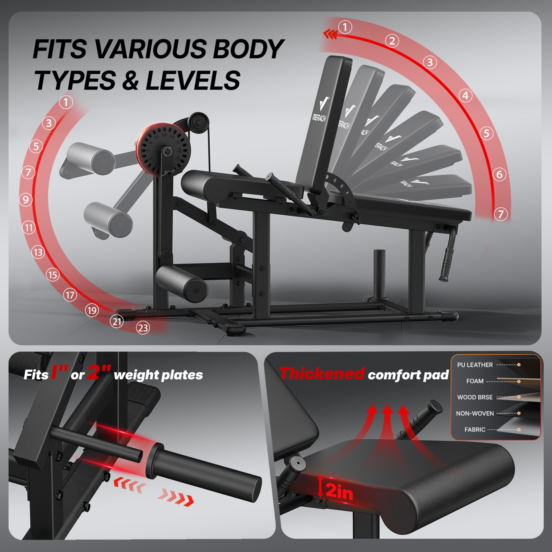 MERACH Leg Extension Machine, Adjustable Leg Curl Machine for Home Gym, 7 adjustable backrest angles, Hold up to 700lbs