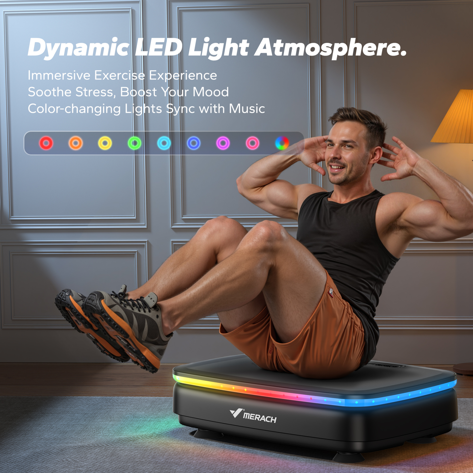 MERACH Vibration Plate Exercise Machine with Light, Bluetooth, Whole Body Workout Power Vibrate Fitness Platform Vibration Plate for Lymphatic Drainage,Motor Speed Control