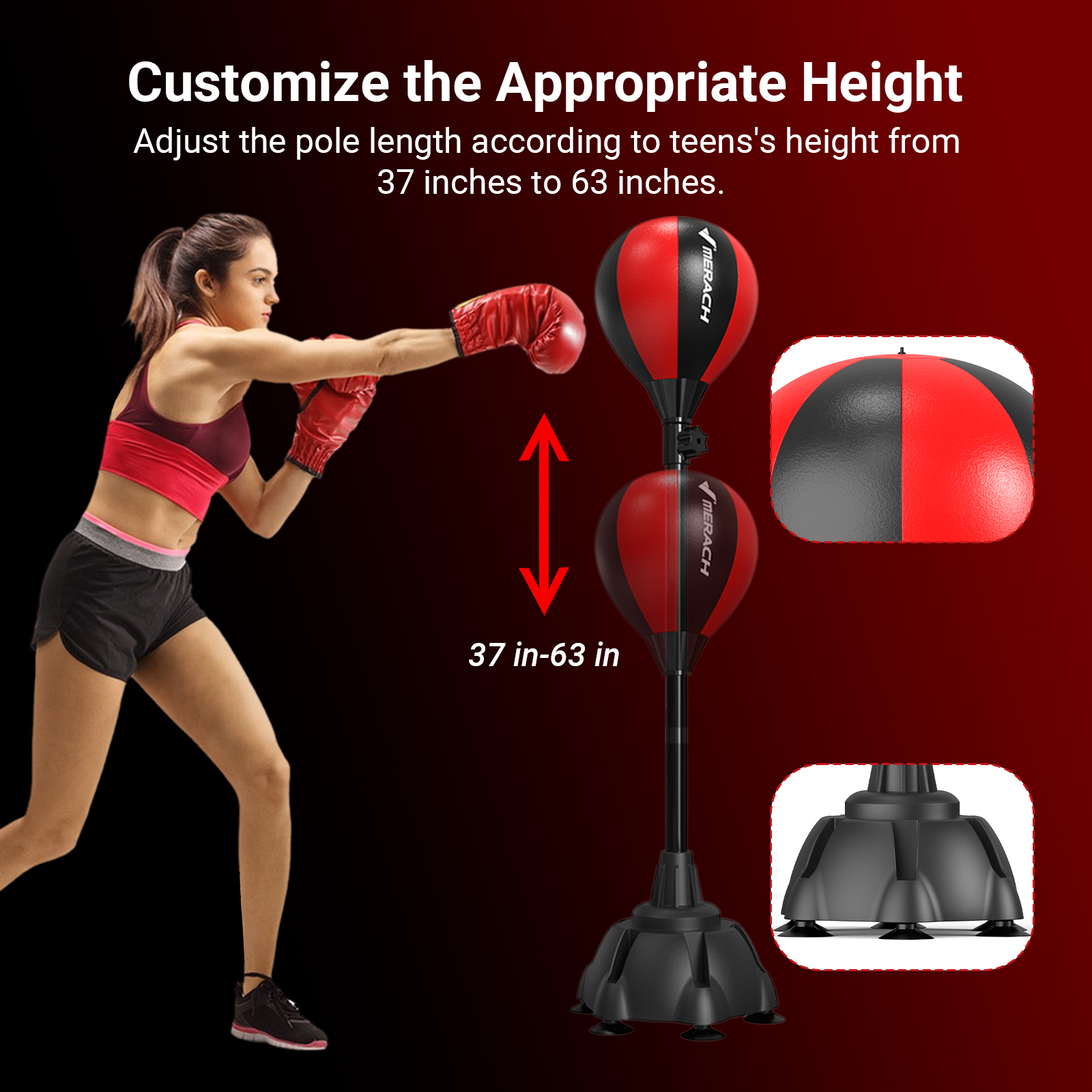 MERACH Punching Bag with Stand, Boxing Bag for Adults & Teens, Adjustable Height Boxing Bag for Stress Relief & Fitness