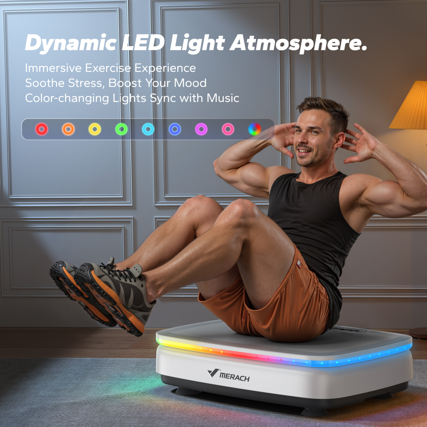 MERACH Vibration Plate Exercise Machine with Light, Bluetooth, Whole Body Workout Power Vibrate Fitness Platform Vibration Plate for Lymphatic Drainage,Motor Speed Control