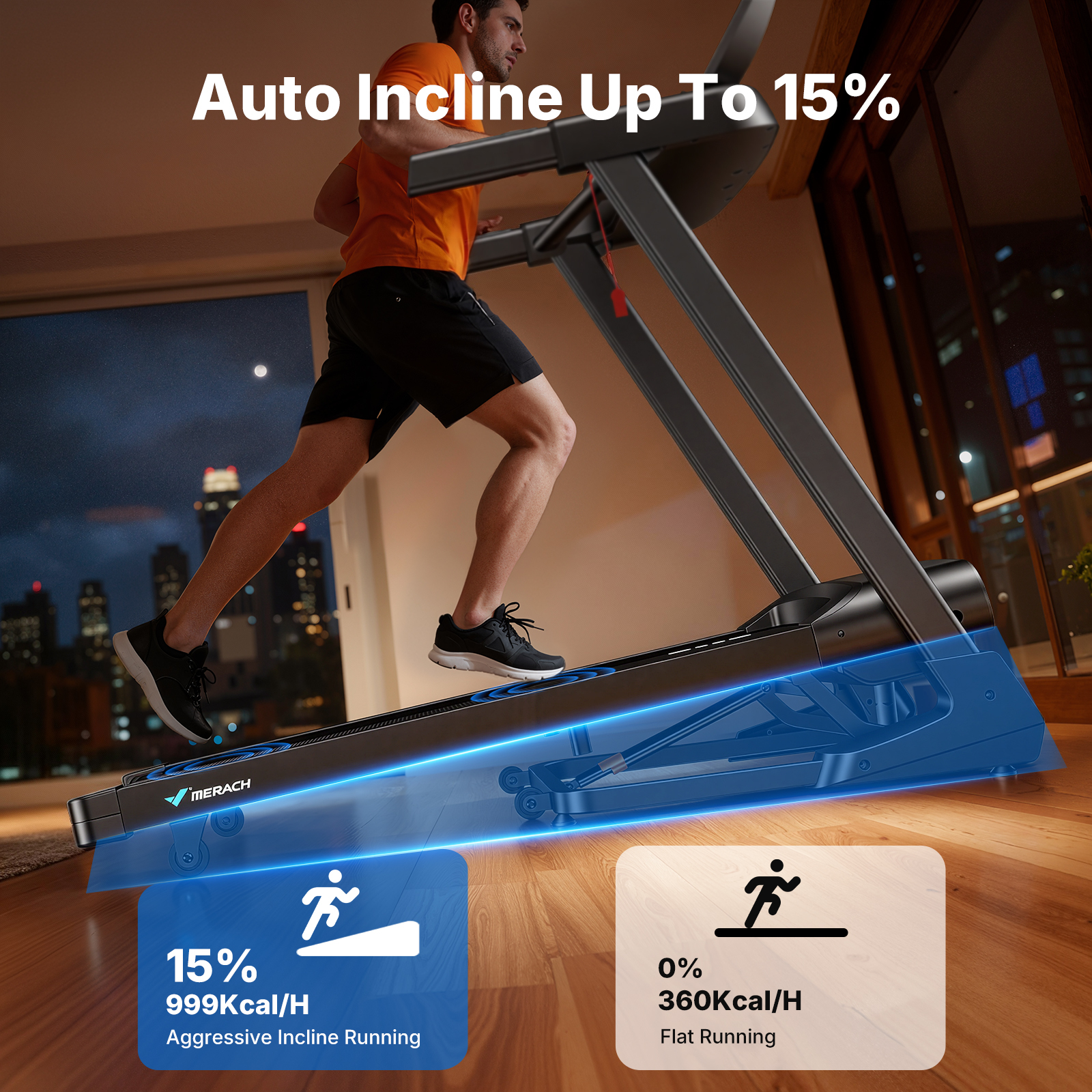 MERACH 3.5HP Treadmill with 15% Auto Incline, Folding Treadmill for Home with Bluetooth Speaker, APP, 350 lbs Capacity