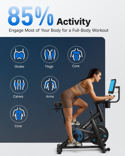 MERACH Exercise Bike, Brake Pad Stationary Bike with Exclusive App, Low Noise Indoor Cycling Bike with 300lbs Weight Capacity, Tablet Mount and Fitness Courses for Weight Loss