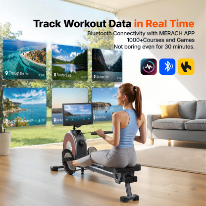 MERACH Rowing Machines with 15.6" Screen, Magnetic Rower for Home with 16 Resistance Levels, Quiet Dual Slide Rail, 350lbs Capacity, App Compatible