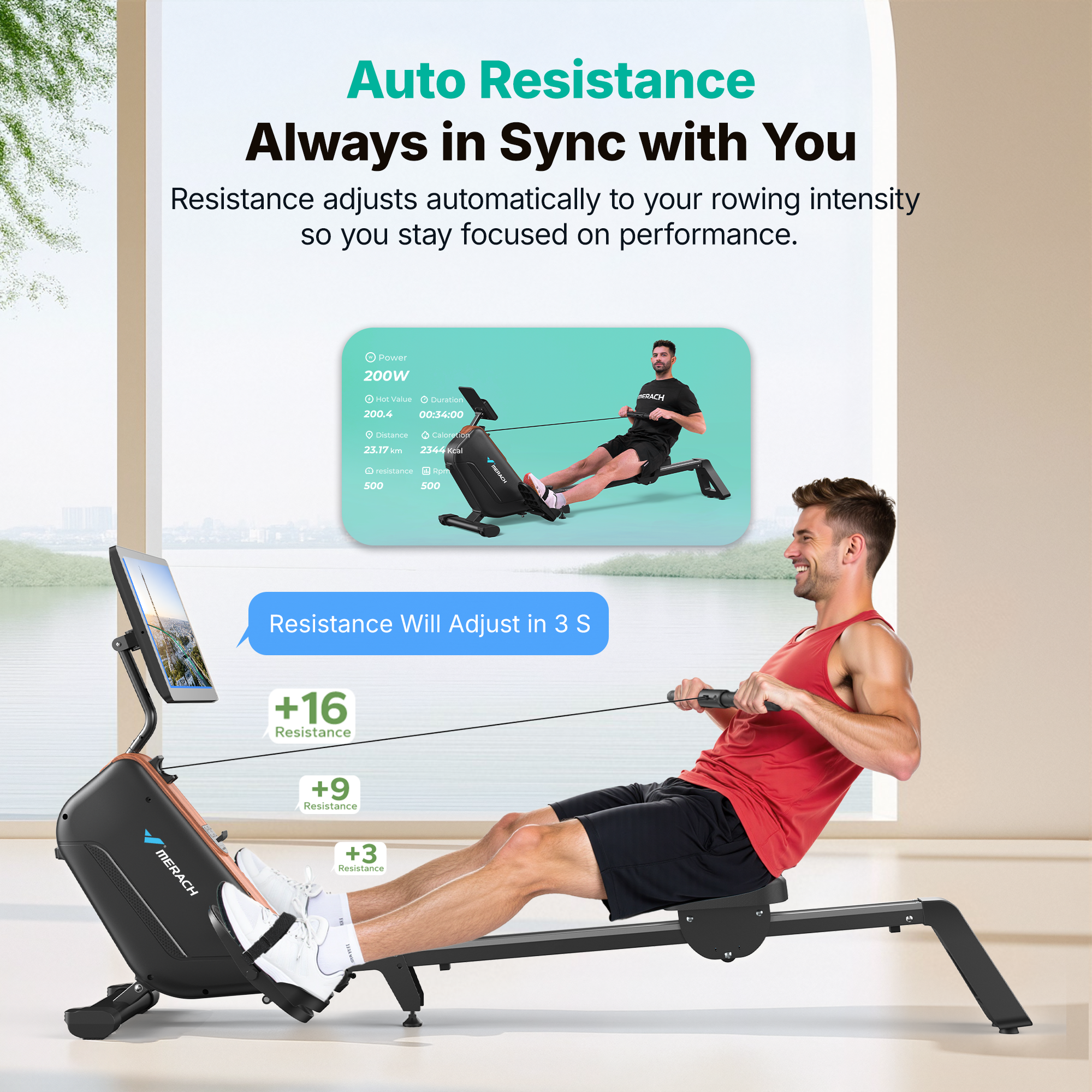 MERACH Magnetic Rowing Machines for Home, Quiet Row Machine with 51.2" Extended Rail, 16-Level Powerful Magnetic Rower and 350 LBS Weight Capacity