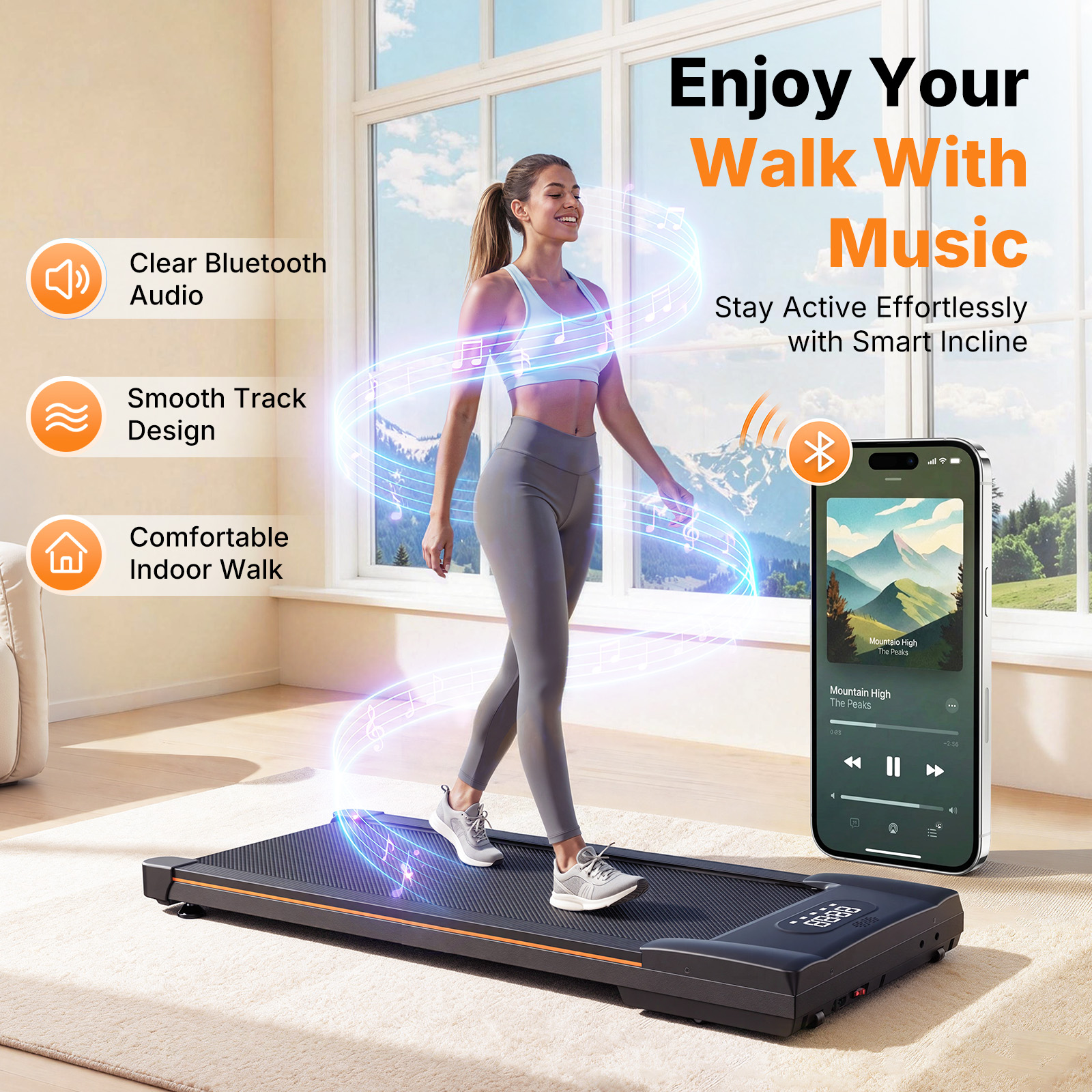 MERACH W50 Lite Walking Pad with 10% Auto Incline, 350lb Under Desk Treadmill with Bluetooth Speaker