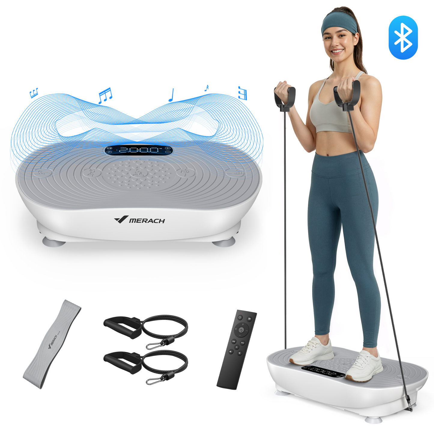 MERACH Vibration Plate Exercise Machine with LED Touch Screen, 99 Speed Levels, Bluetooth & Resistance Bands, Full Body Workout Platform for Home Fitness Training