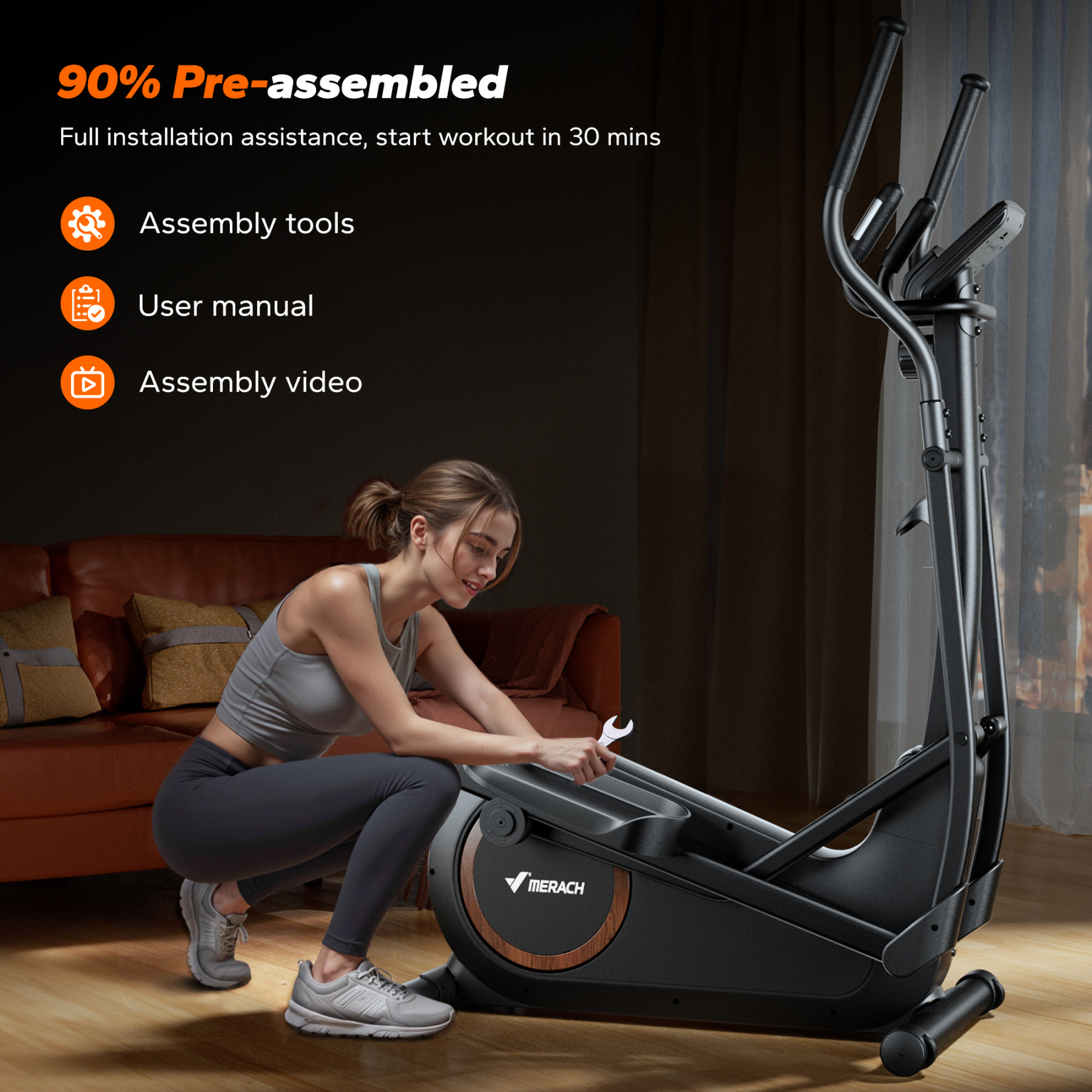 MERACH Elliptical Exercise Machine, Home Cardio Fitness Equipment with 16 Levels Hyper-Quiet Magnetic Drive, Elliptical Training Machines with 16.5IN Stride