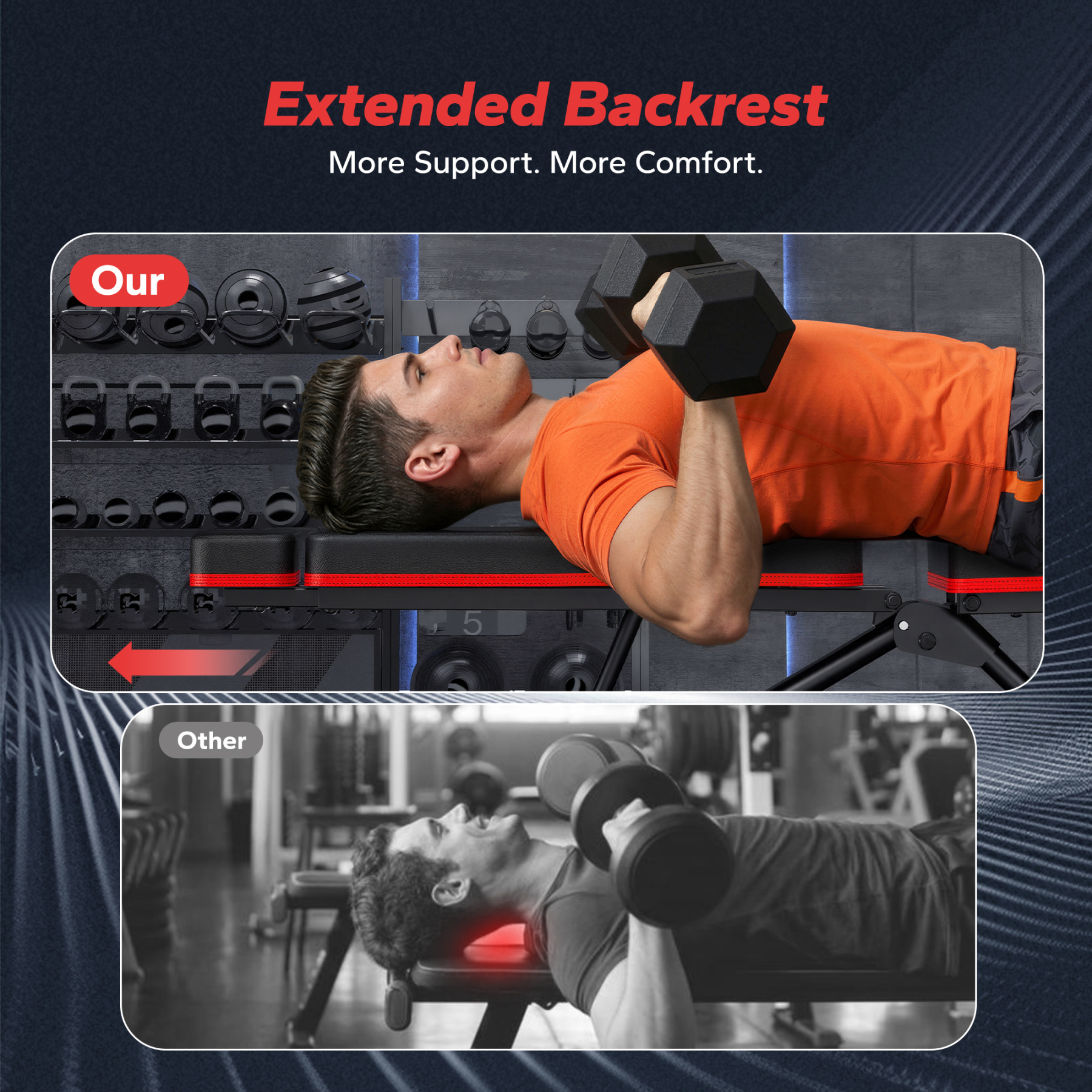 MERACH Adjustable Weight Bench with Extended Headrest, Hold up to 990 lbs, Foldable Exercise Bench for Home Gym Fitness Strength Training, Black&Red