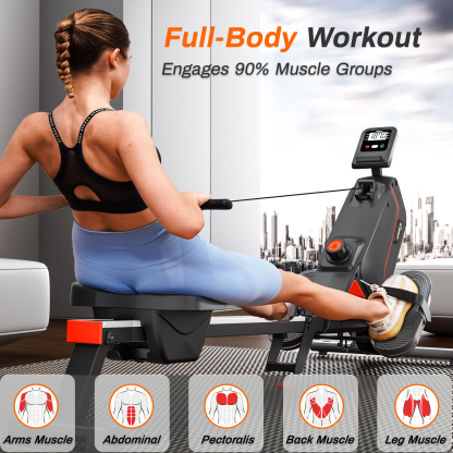 MERACH Foldable Magnetic Rowing Machine 16 Levels Resistance Quiet Rower with Bluetooth for Home Use