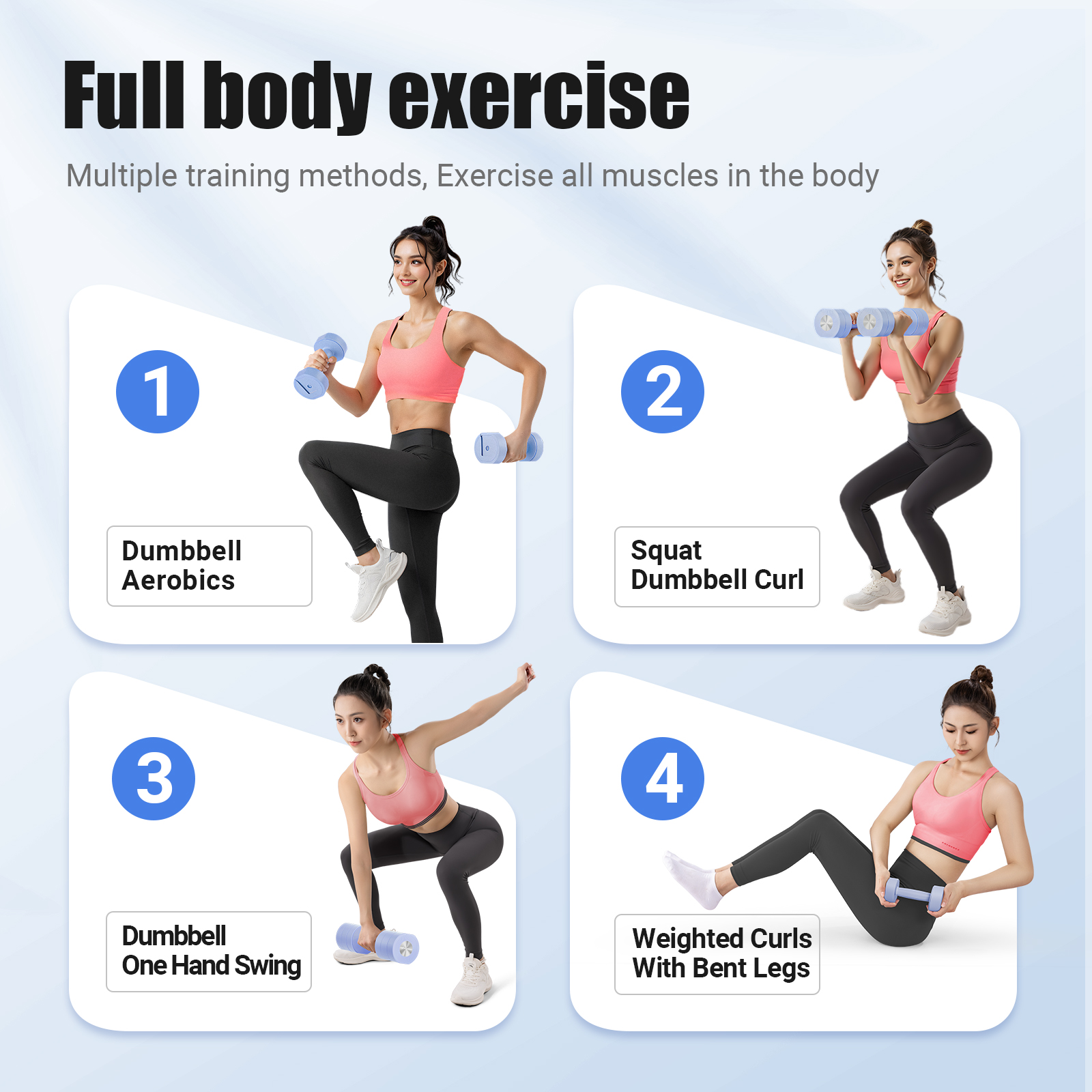 MERACH 8.8 lbs Adjustable Dumbbells Set of 2, 4-in-1 Free Weights for Women, Hand Weights for Home Gym, Blue