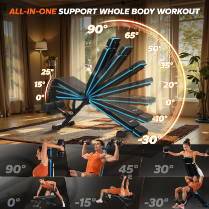 MERACH Adjustable Weight Bench with Extended Headrest, Hold up to 990 lbs, Foldable Exercise Bench for Home Gym Fitness Strength Training