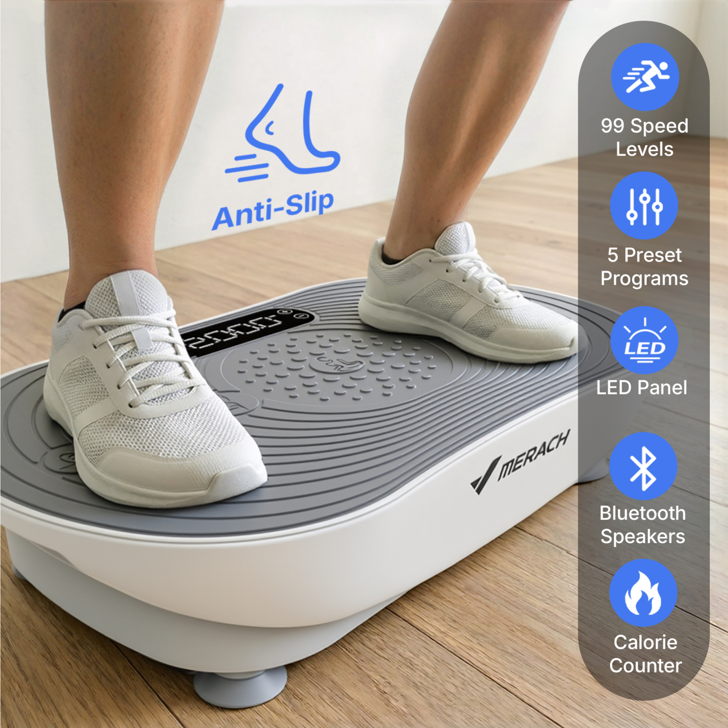 MERACH Vibration Plate Exercise Machine with LED Touch Screen, 99 Speed Levels, Bluetooth & Resistance Bands, Full Body Workout Platform for Home Fitness Training