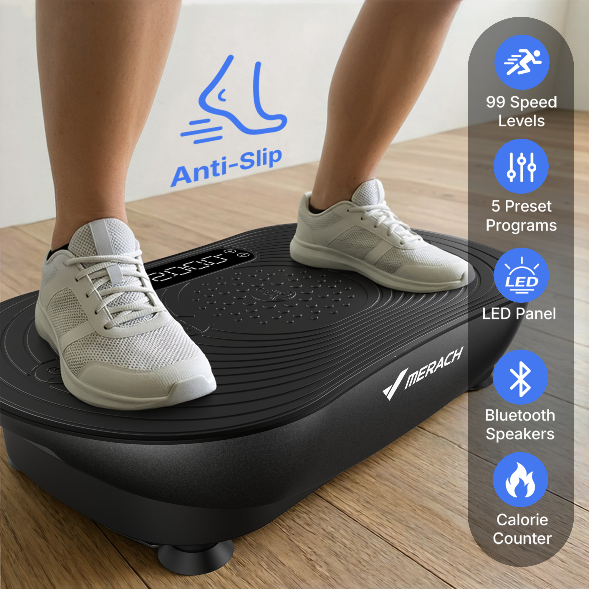 MERACH Vibration Plate Exercise Machine with LED Touch Screen, 99 Speed Levels, Bluetooth & Resistance Bands, Full Body Workout Platform for Home Fitness Training